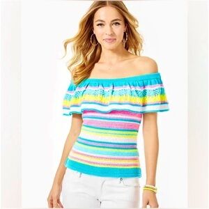 Lilly Pulitzer Canaria striped off shoulder knit top size medium